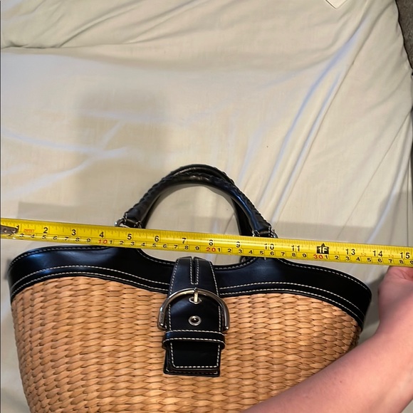 COACH UEC Vintage Tan and Black Women's Handbag Straw and Genuine Leather - Picture 15 of 15